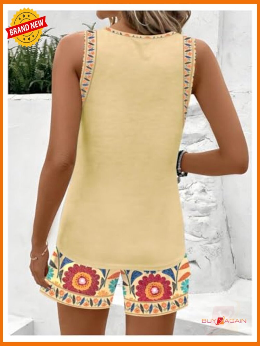 Women's 2 Piece Floral Tank Top and Shorts Set Summer Outfits - Picture 2 of 4